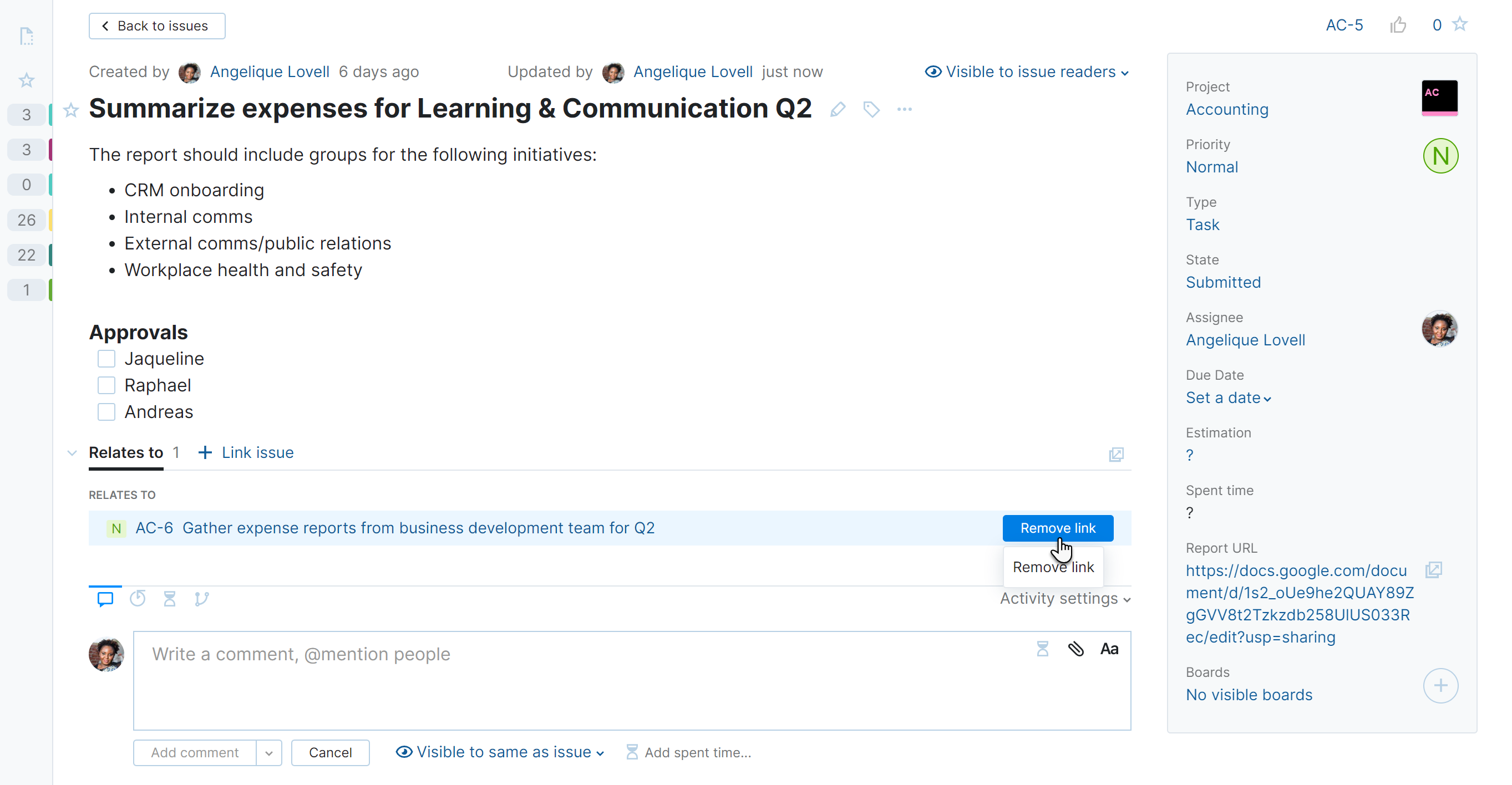 remove link in single issue view remove link in single issue view
