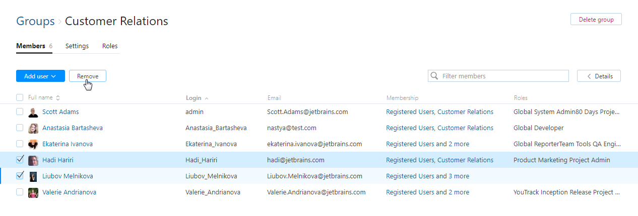 Remove users from group Remove users from group