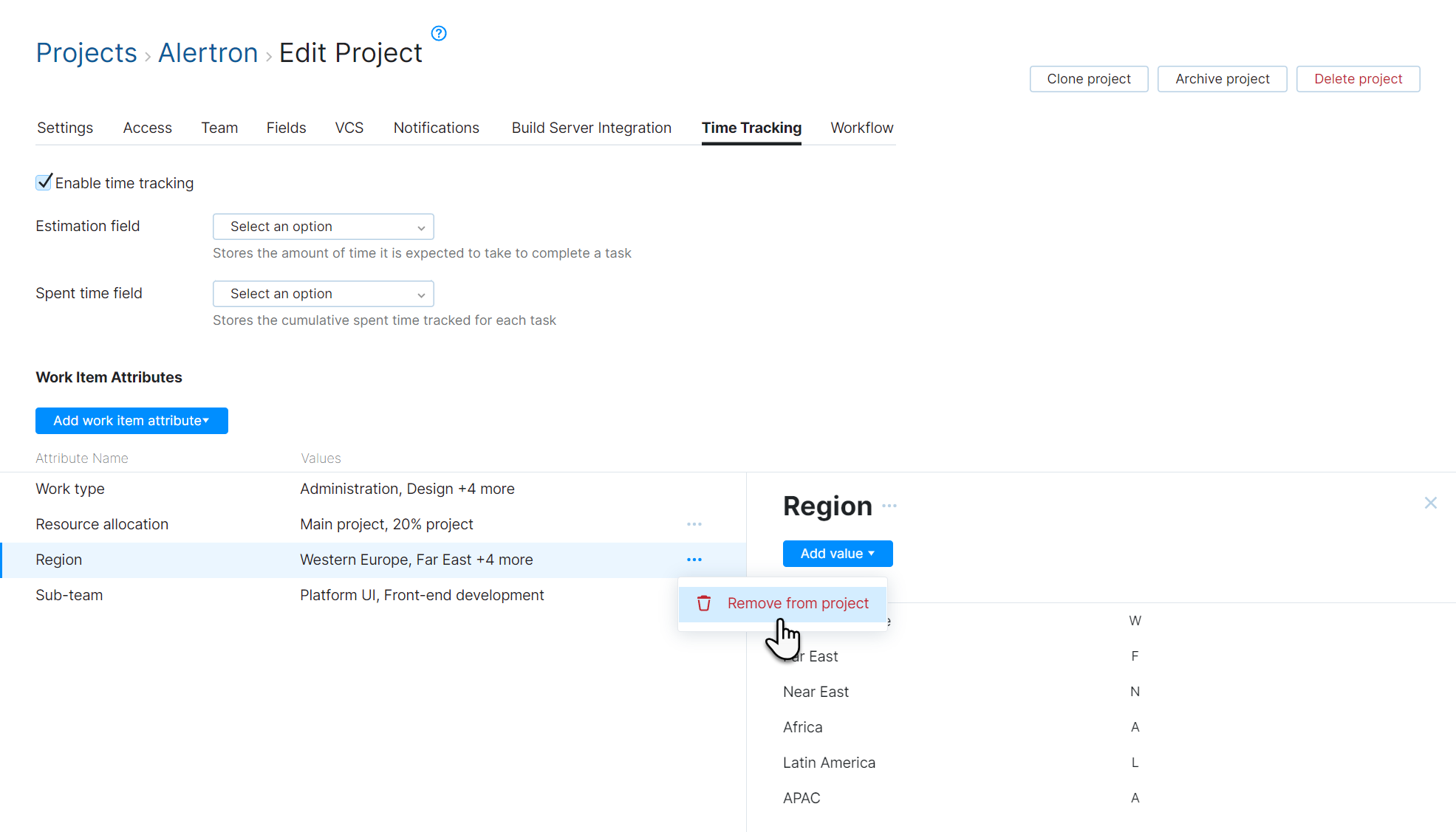 Option for removing a work item attribute from a project. Option for removing a work item attribute from a project.