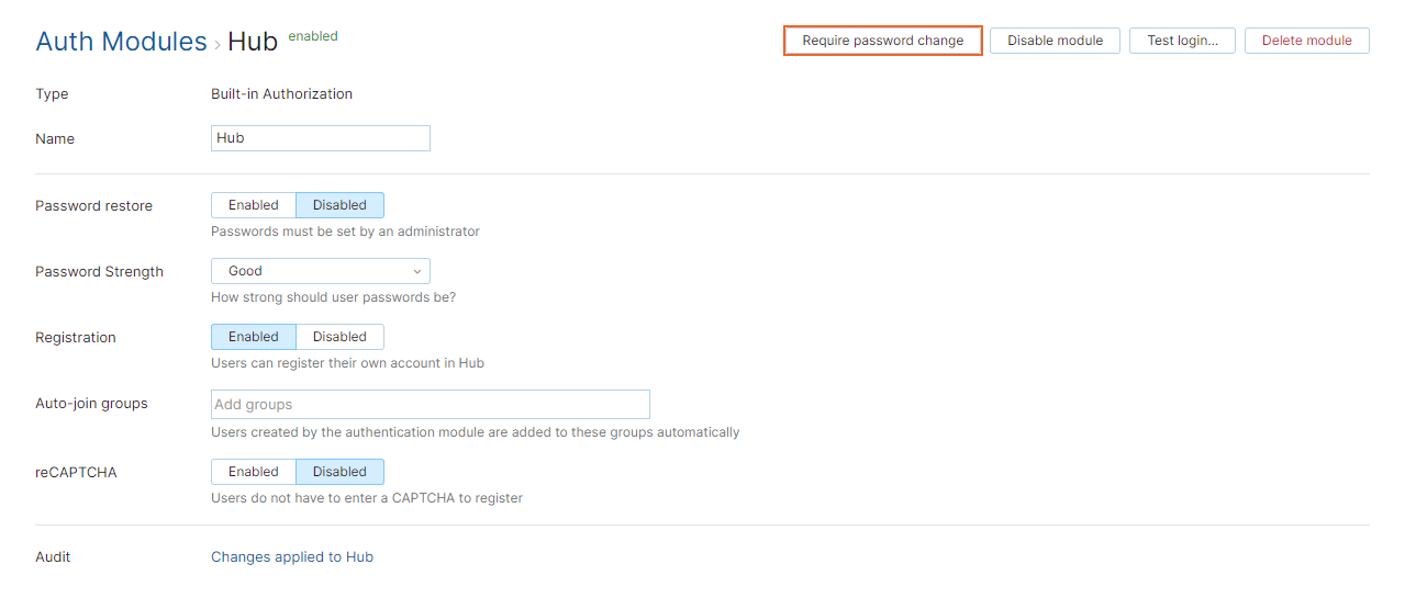 Require password change hub auth Require password change hub auth