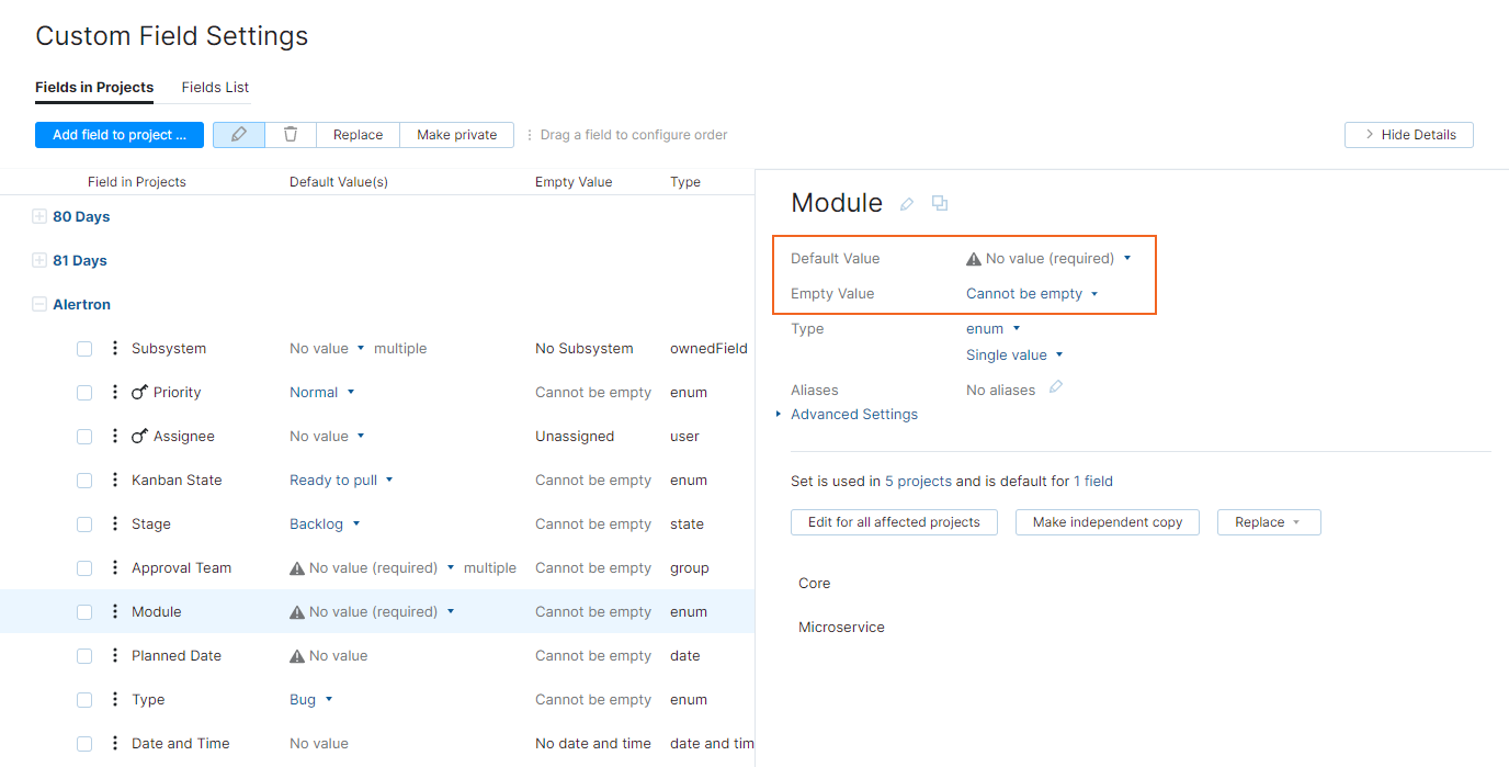 Required field enumerated type administration Required field enumerated type administration