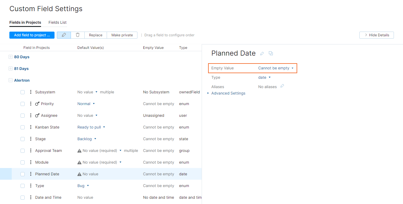 Required field simple type administration Required field simple type administration