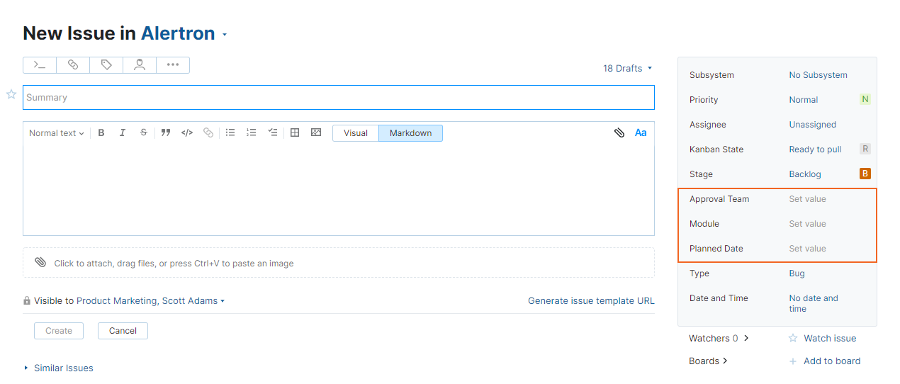Required fields in new issue Required fields in new issue