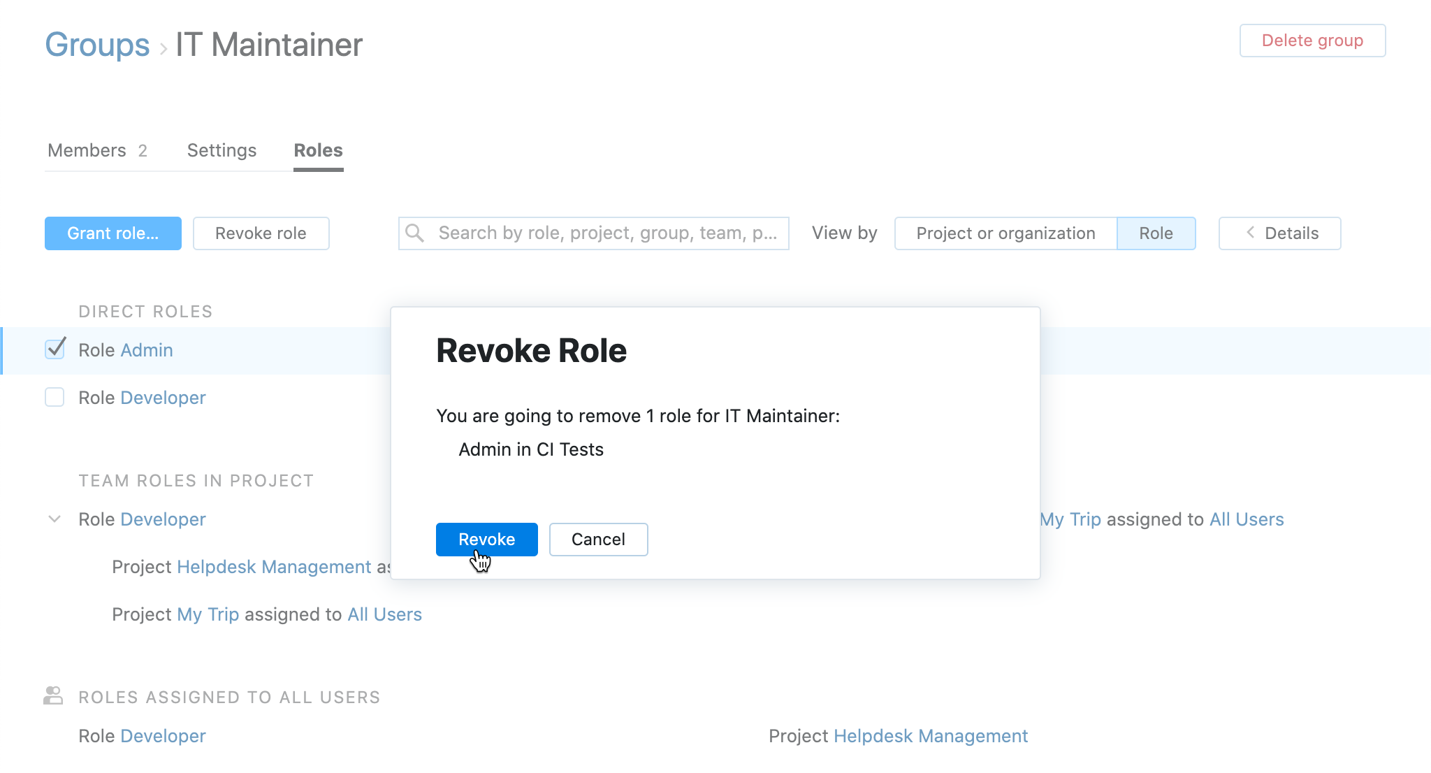 Revoke role group Revoke role group