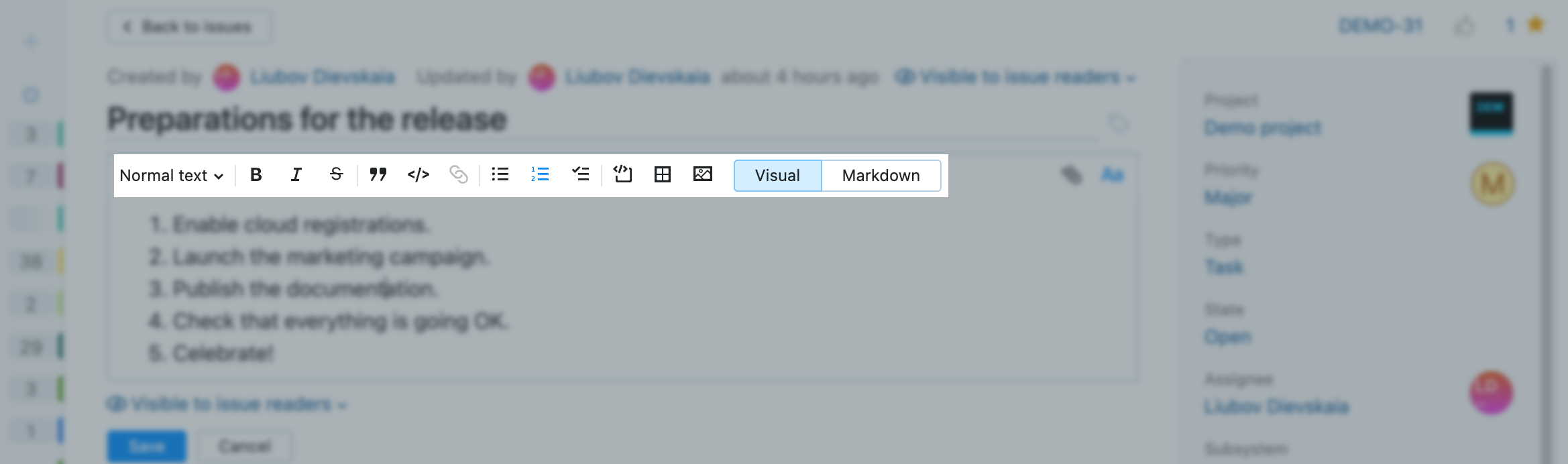 Rich text formatting toolbar. Rich text formatting toolbar.