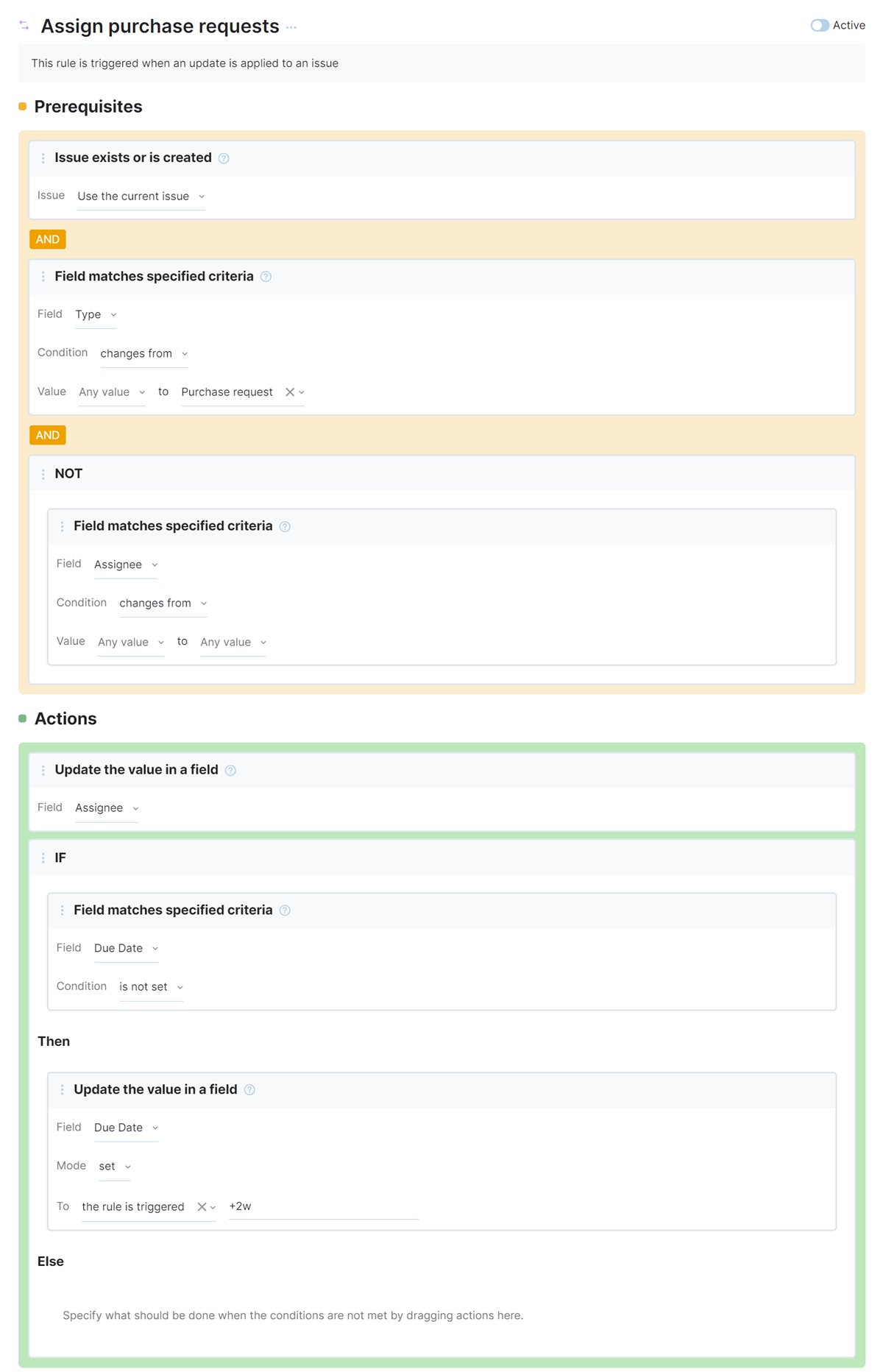 A sample on-change rule in the workflow constructor. A sample on-change rule in the workflow constructor.