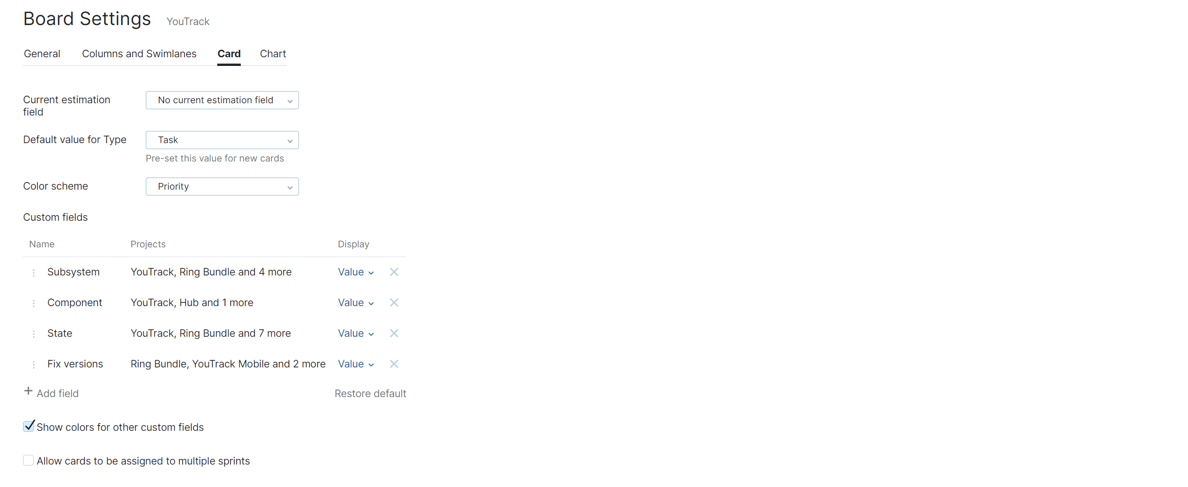 Scrum card settings Scrum card settings