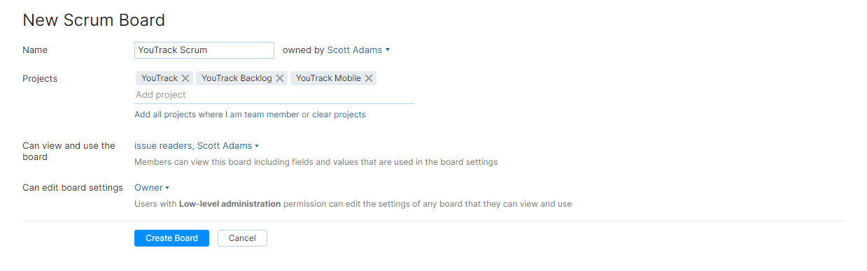 Scrum new board settings Scrum new board settings