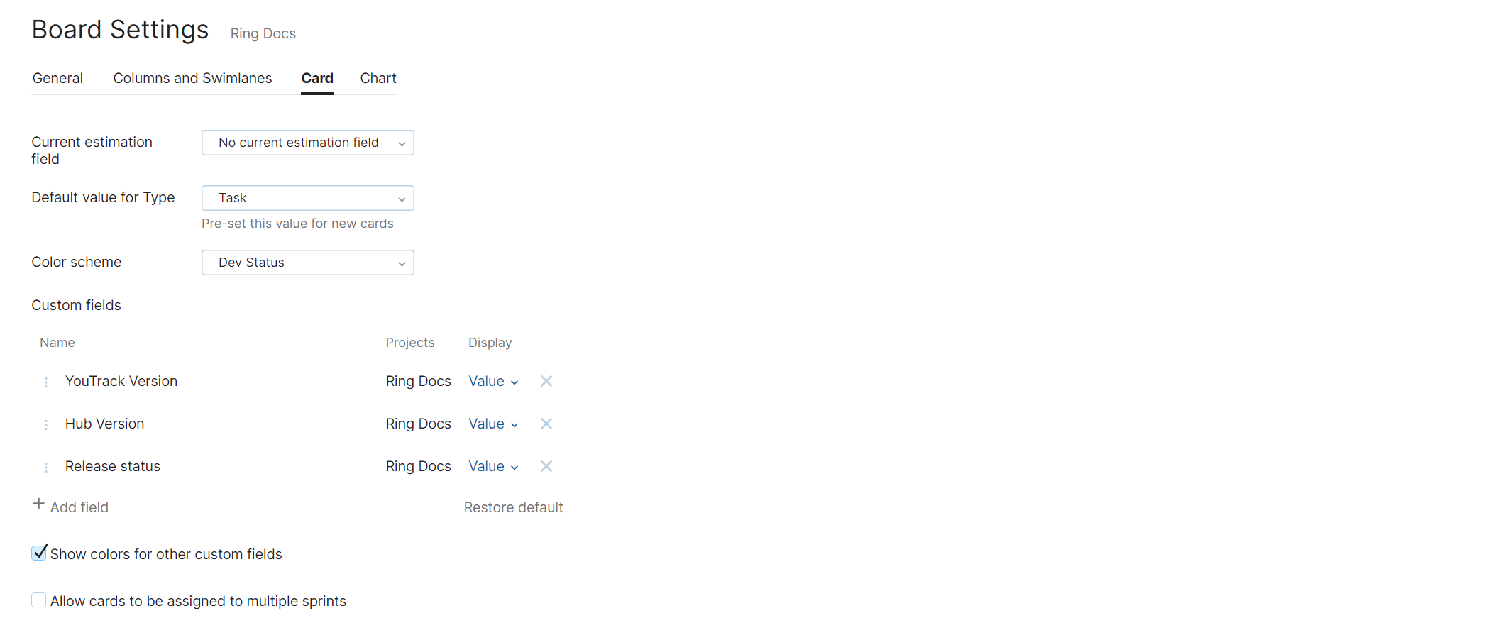 Scrumban card settings Scrumban card settings