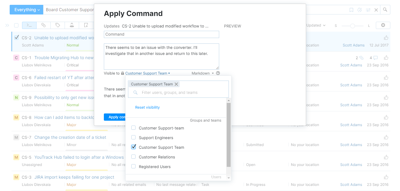 Set comment visibility command Set comment visibility command