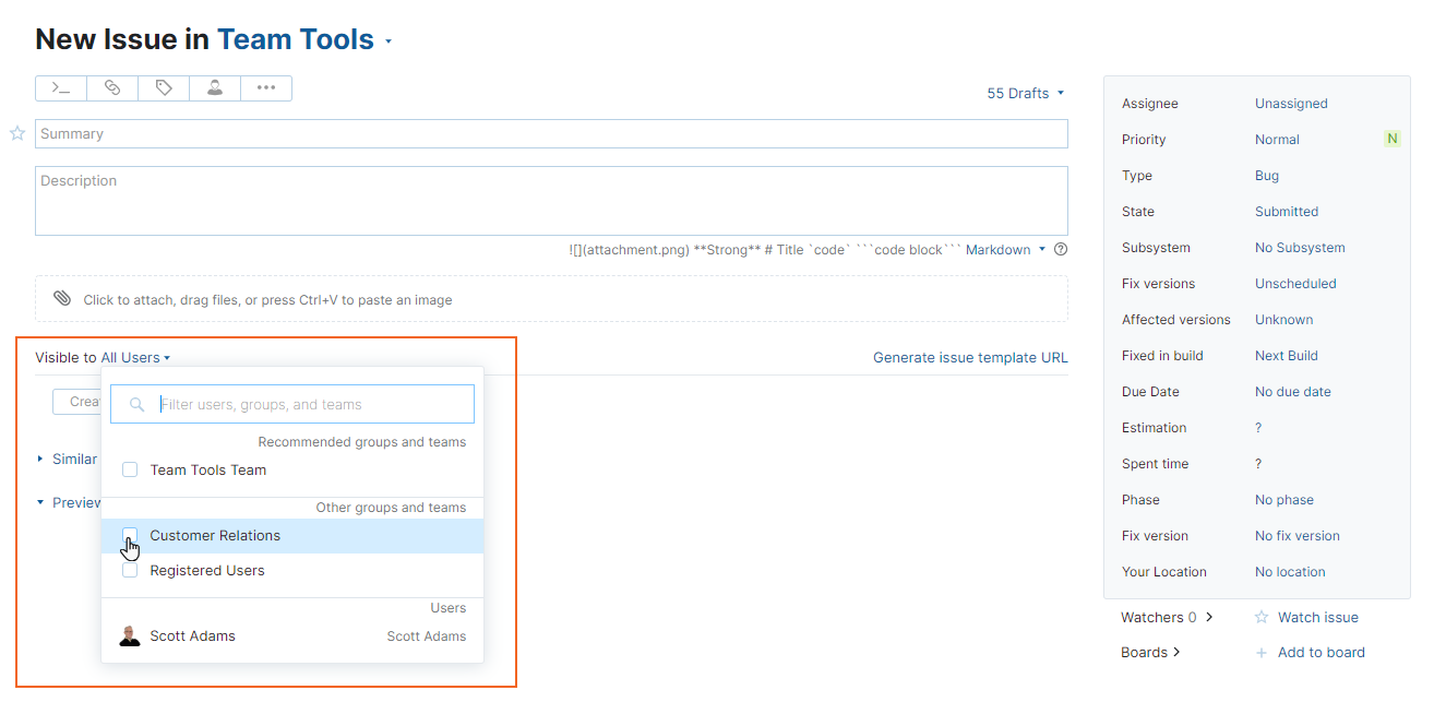 Set visibility new issue Set visibility new issue