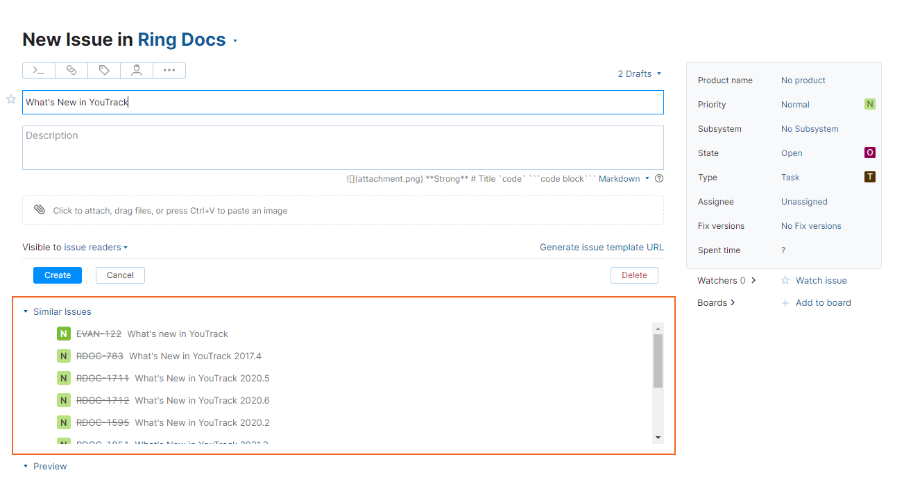 Similar issues in new issue view. Similar issues in new issue view.