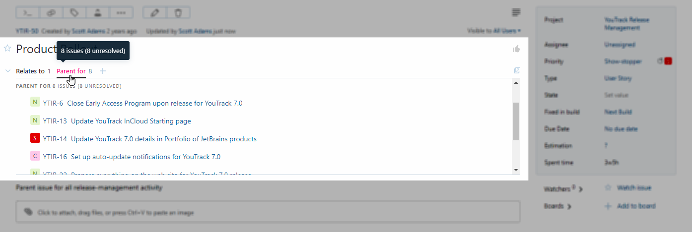 Linked issues in single issue view. Linked issues in single issue view.