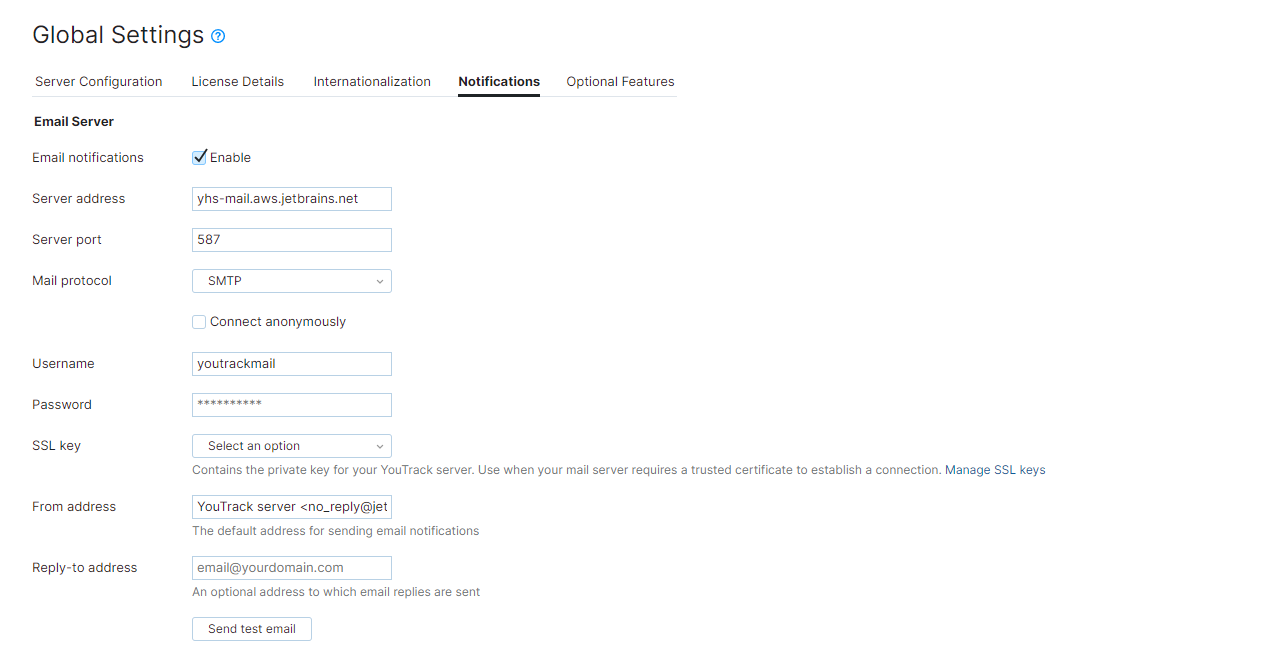SMTP settings SMTP settings