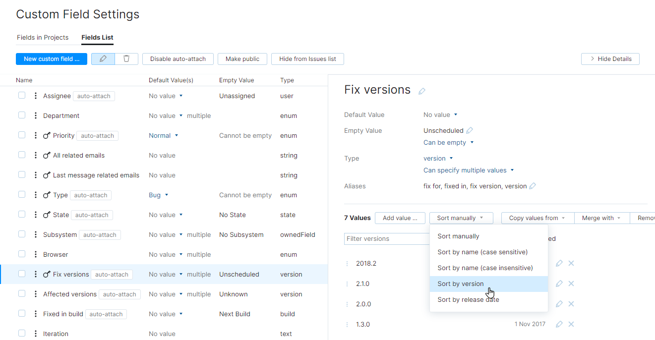 Sort values by version Sort values by version