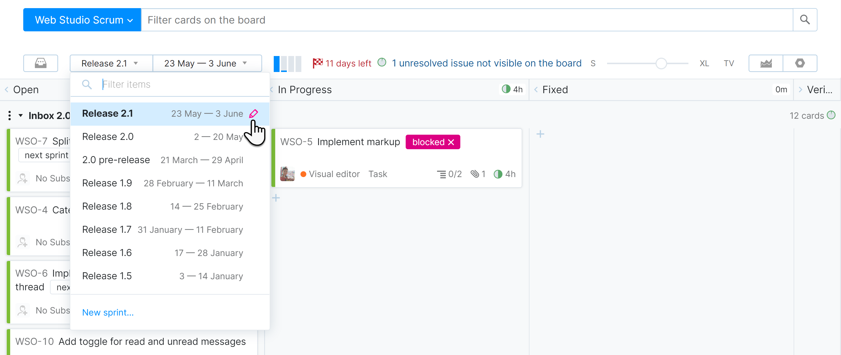 Edit icon in the list of sprints. Edit icon in the list of sprints.