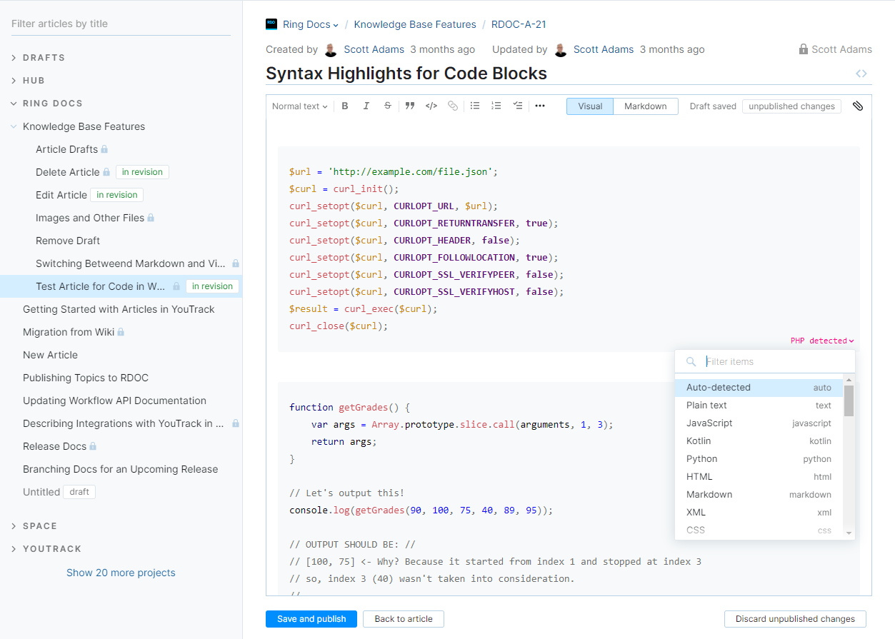 Syntax highlights in code block. Syntax highlights in code block.