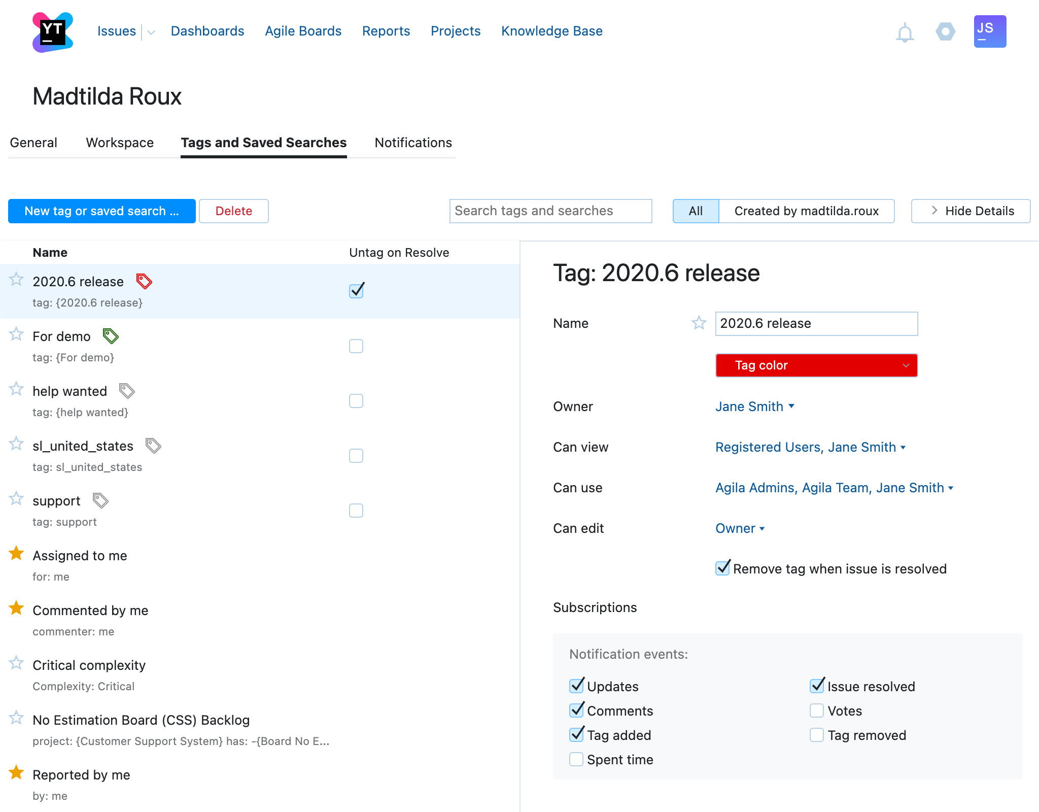Tags and saved searches admin Tags and saved searches admin