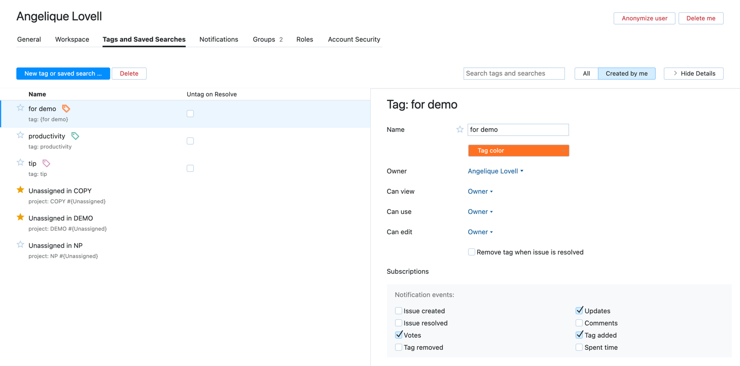 Tags and saved searches Tags and saved searches