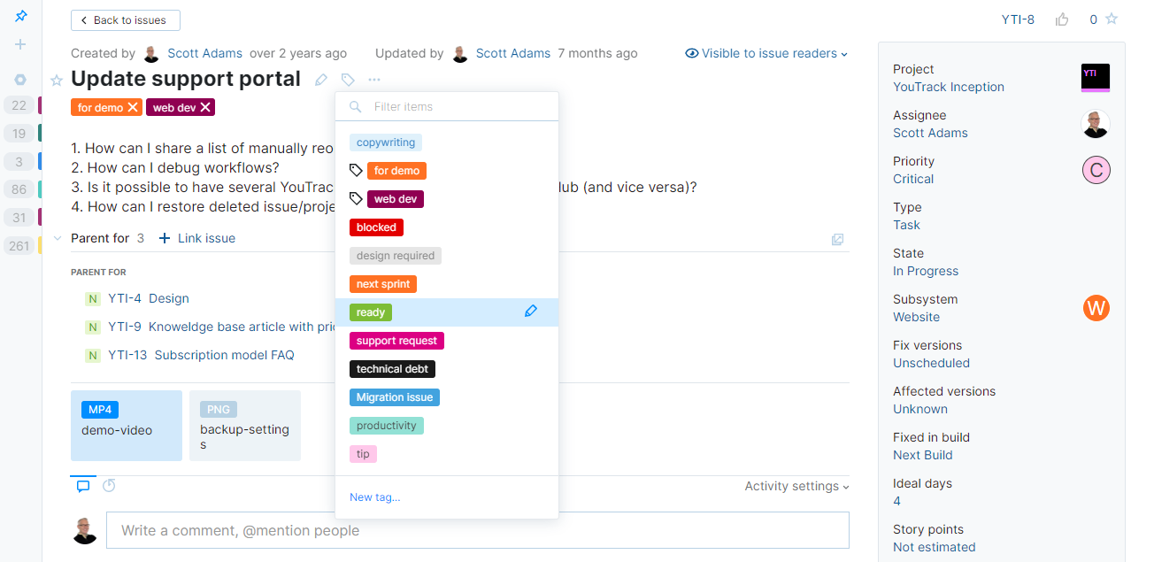 Tags in YouTrack Lite. Tags in YouTrack Lite.
