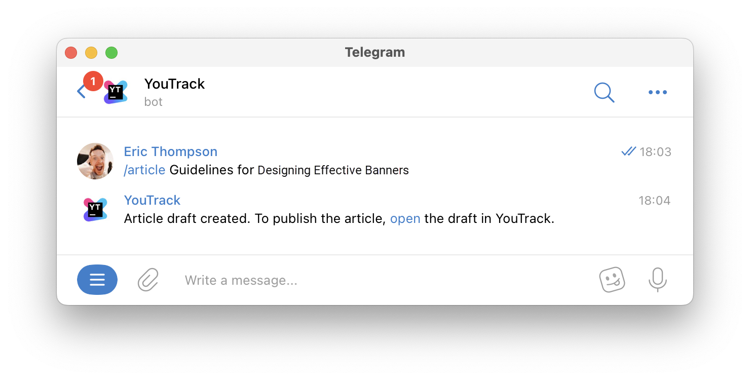 Creating an article draft in Telegram. Creating an article draft in Telegram.