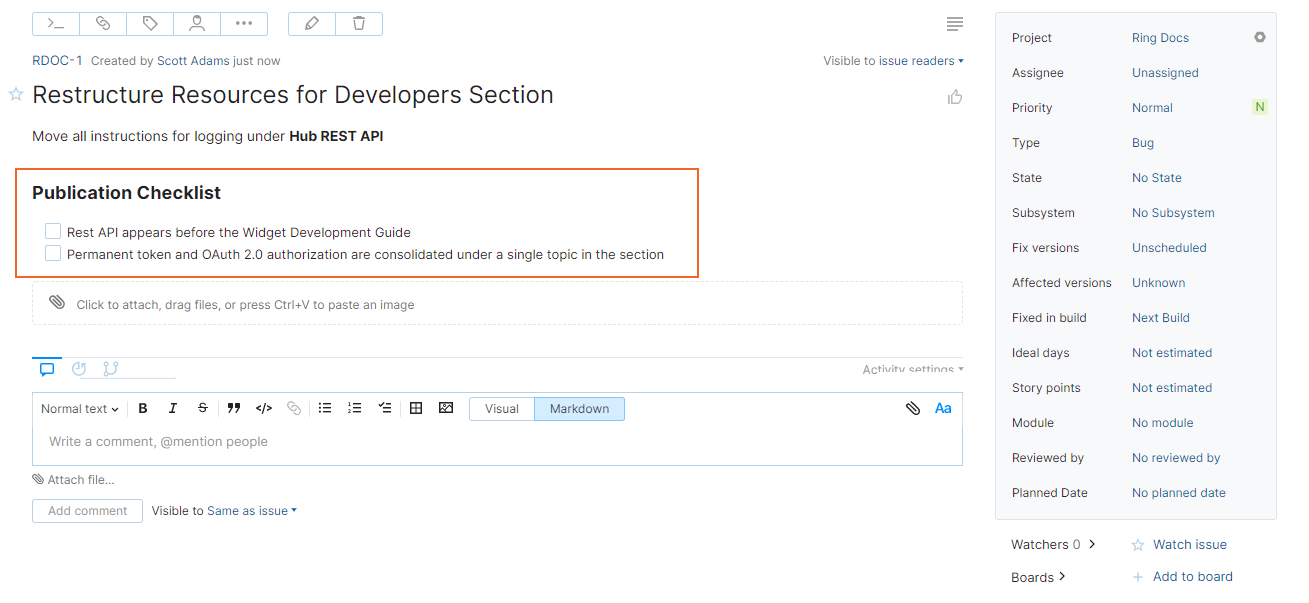 Text field single issue view Text field single issue view