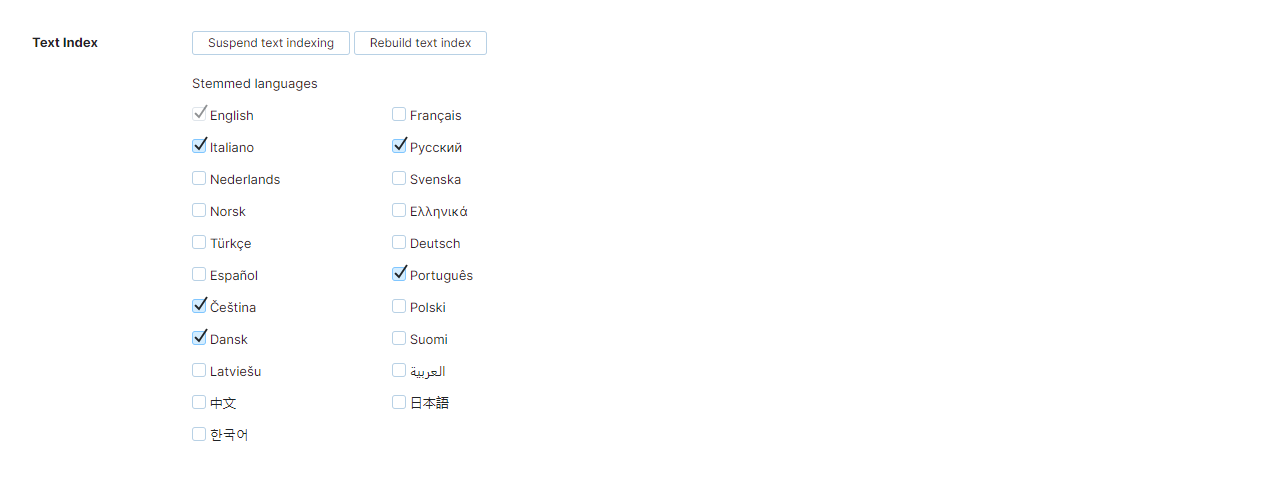 text index settings text index settings