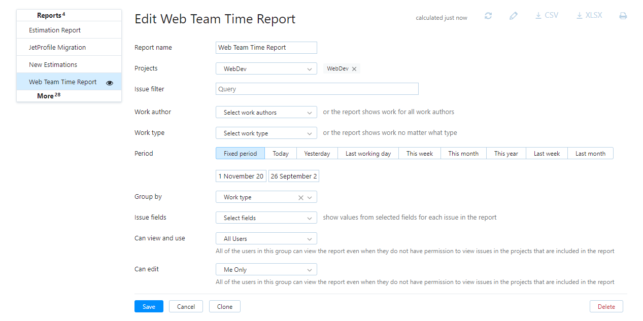 time report settings time report settings