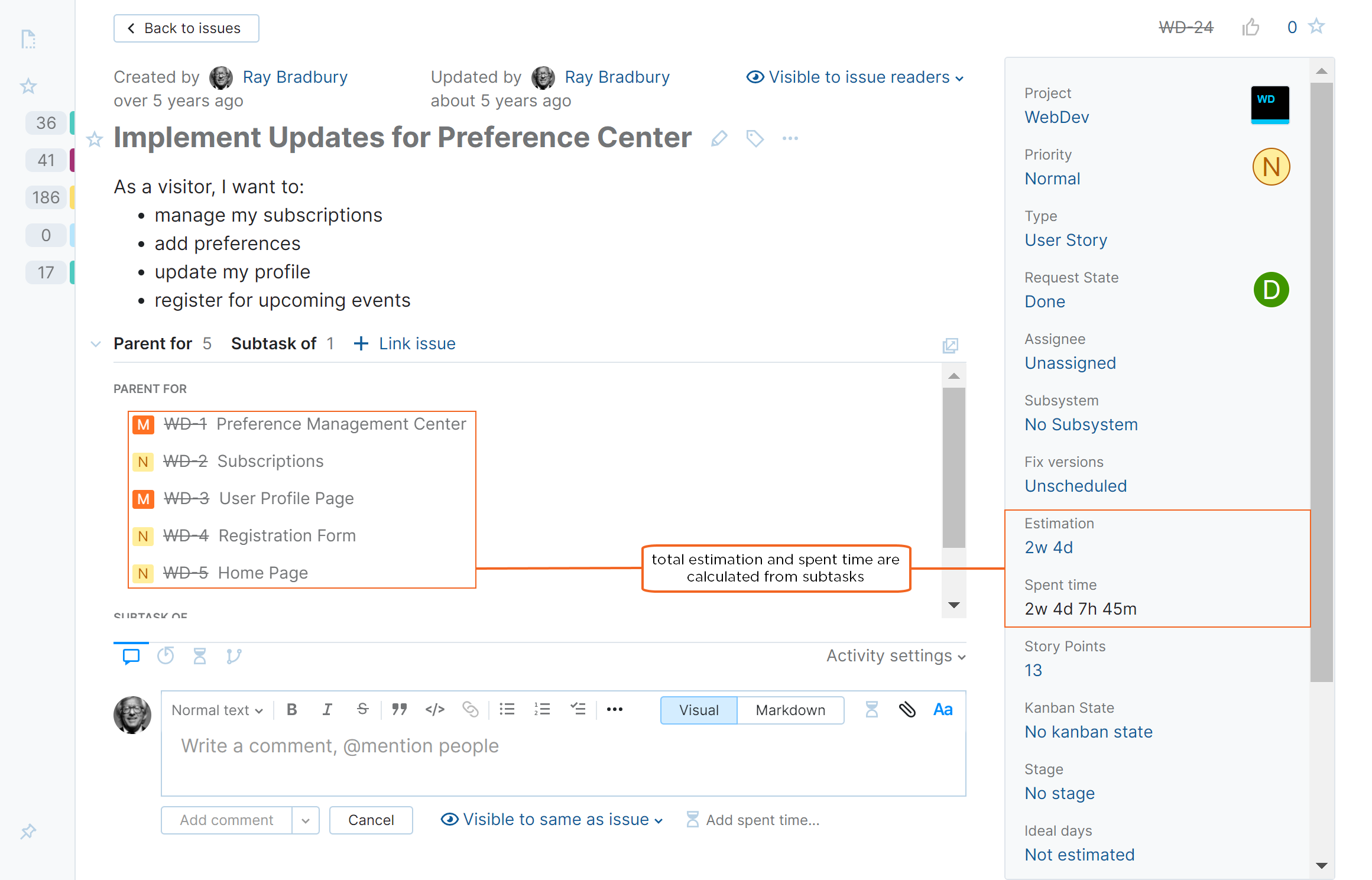 Time tracking parent issue Time tracking parent issue
