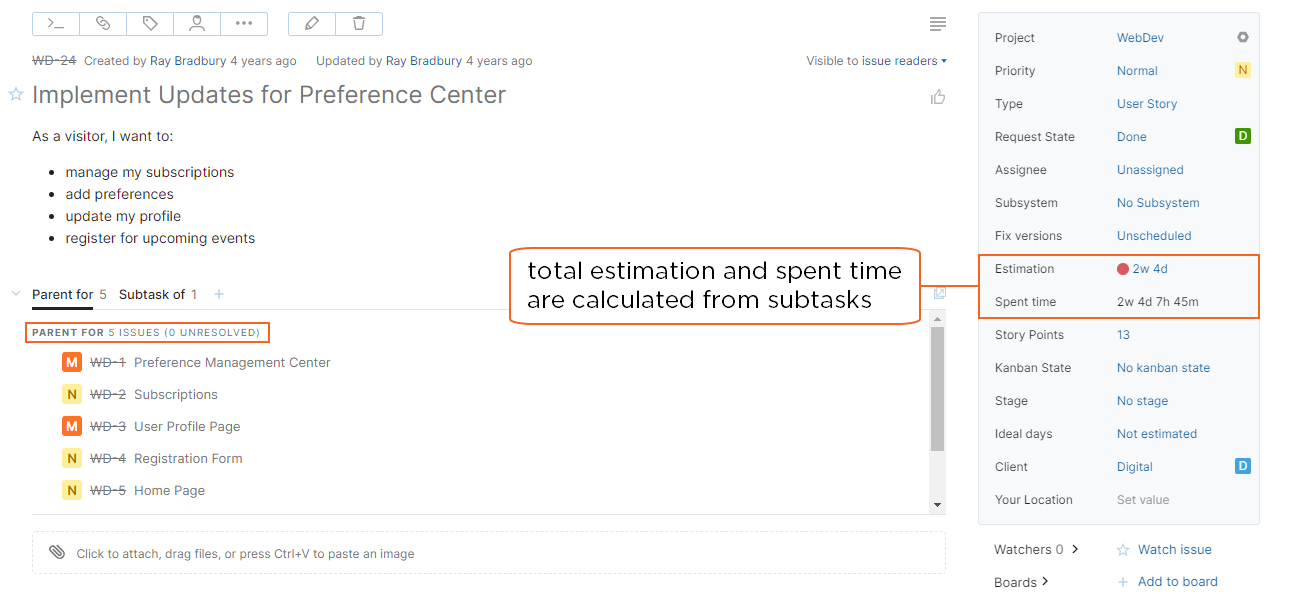 Time tracking parent issue Time tracking parent issue