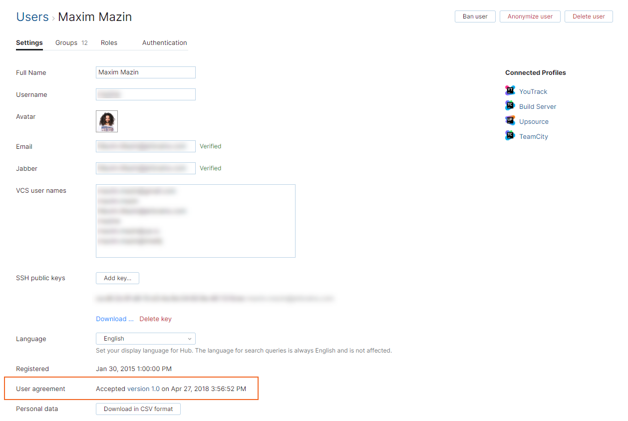 User agreement acceptance user profile User agreement acceptance user profile