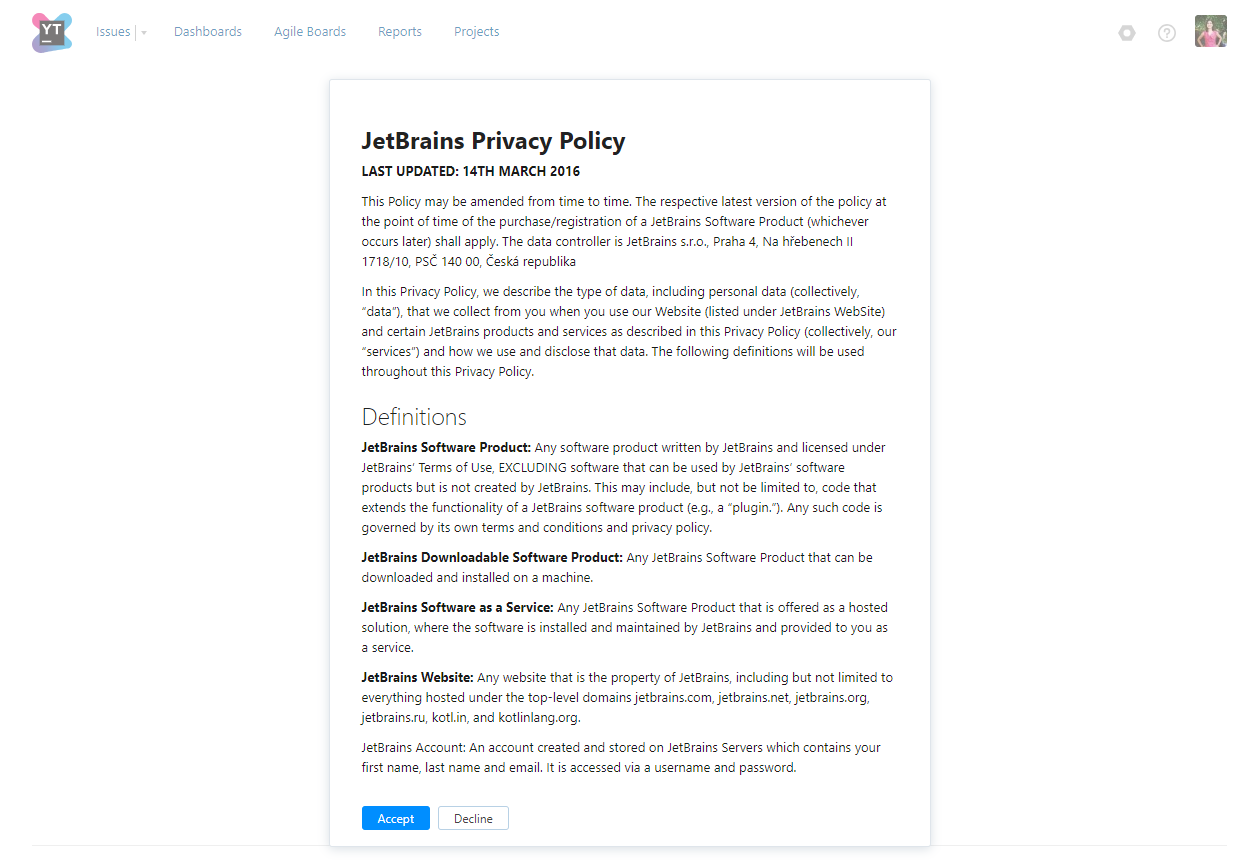 User agreement dialog User agreement dialog