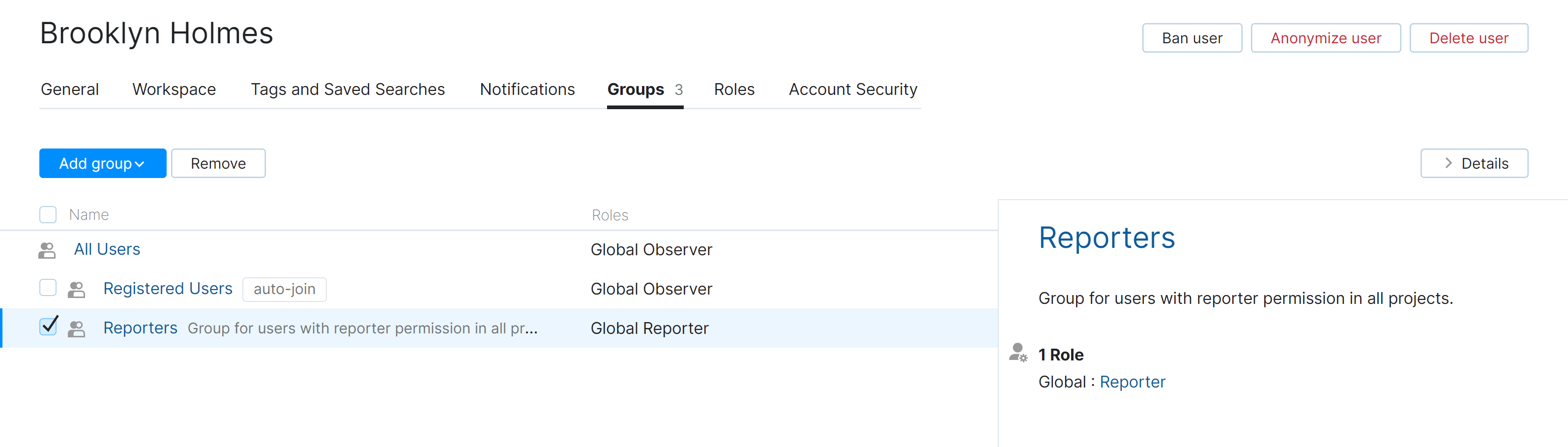 User group memberships User group memberships