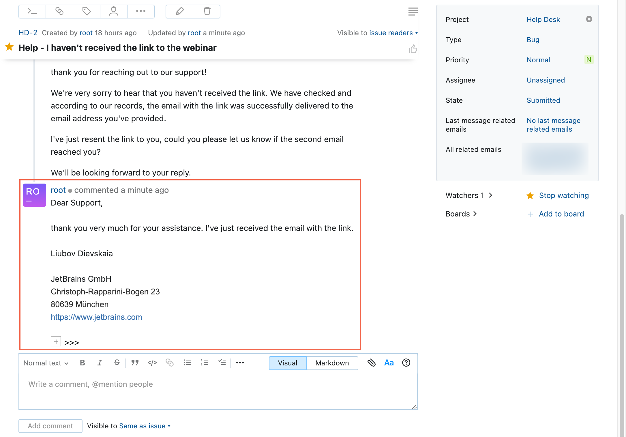 User reply as comment User reply as comment