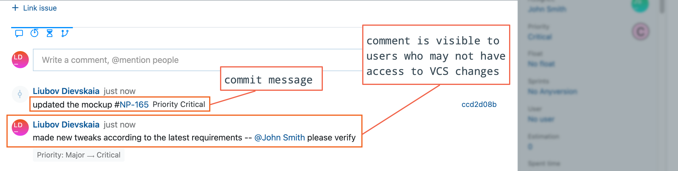 commit message with user mention commit message with user mention