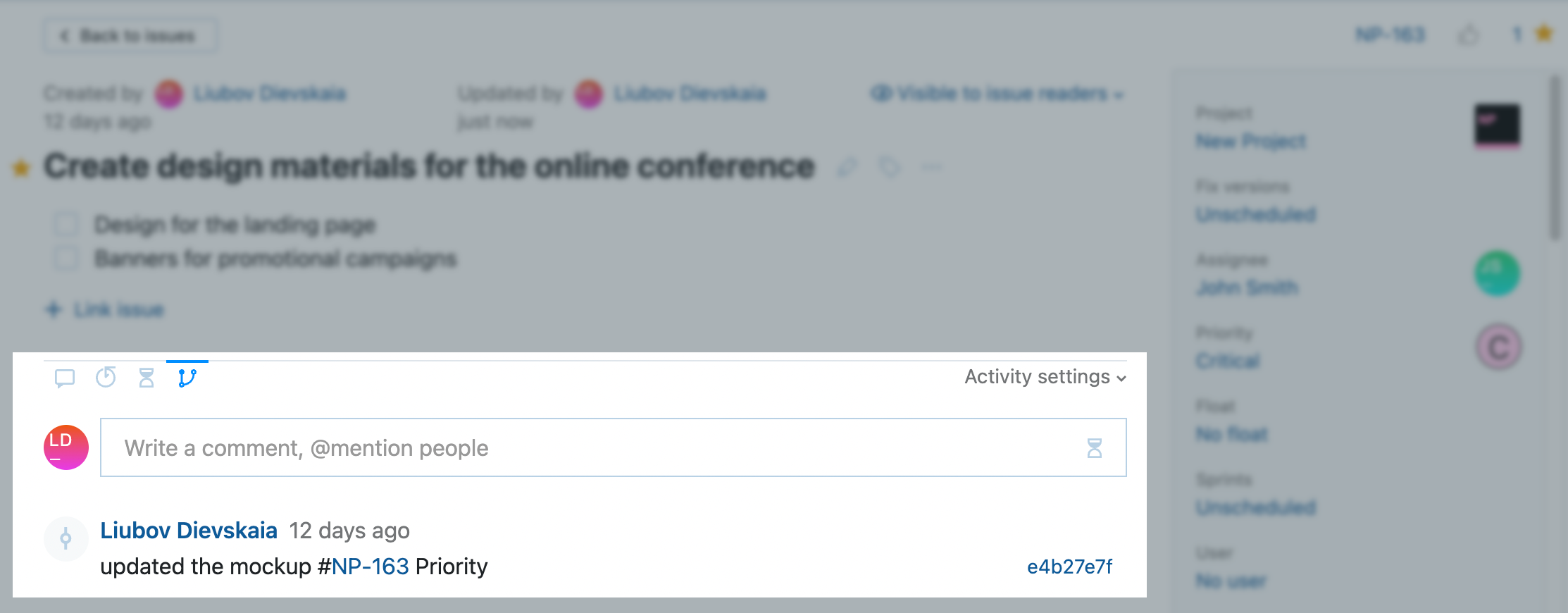 VCS changes activity stream VCS changes activity stream