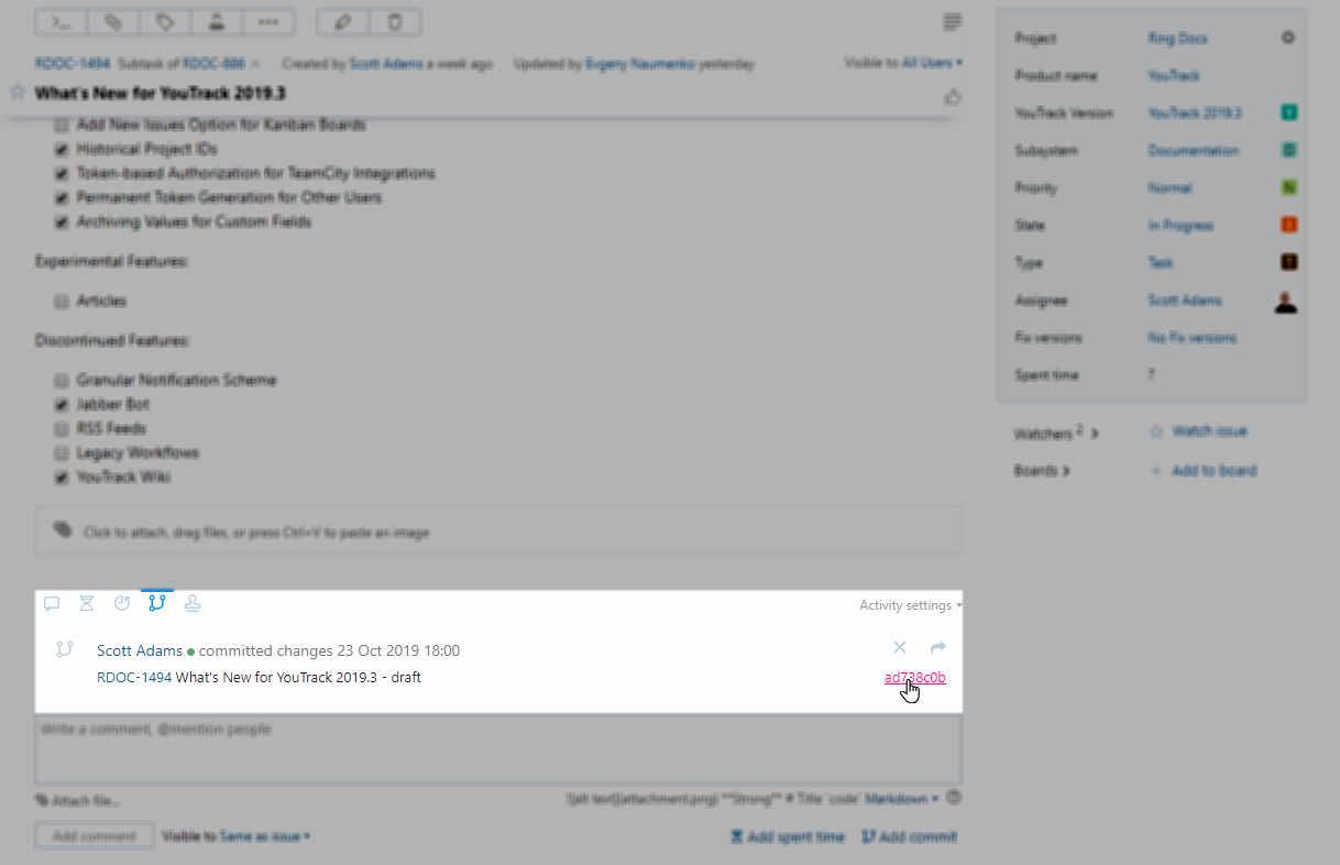 VCS changes activity stream VCS changes activity stream