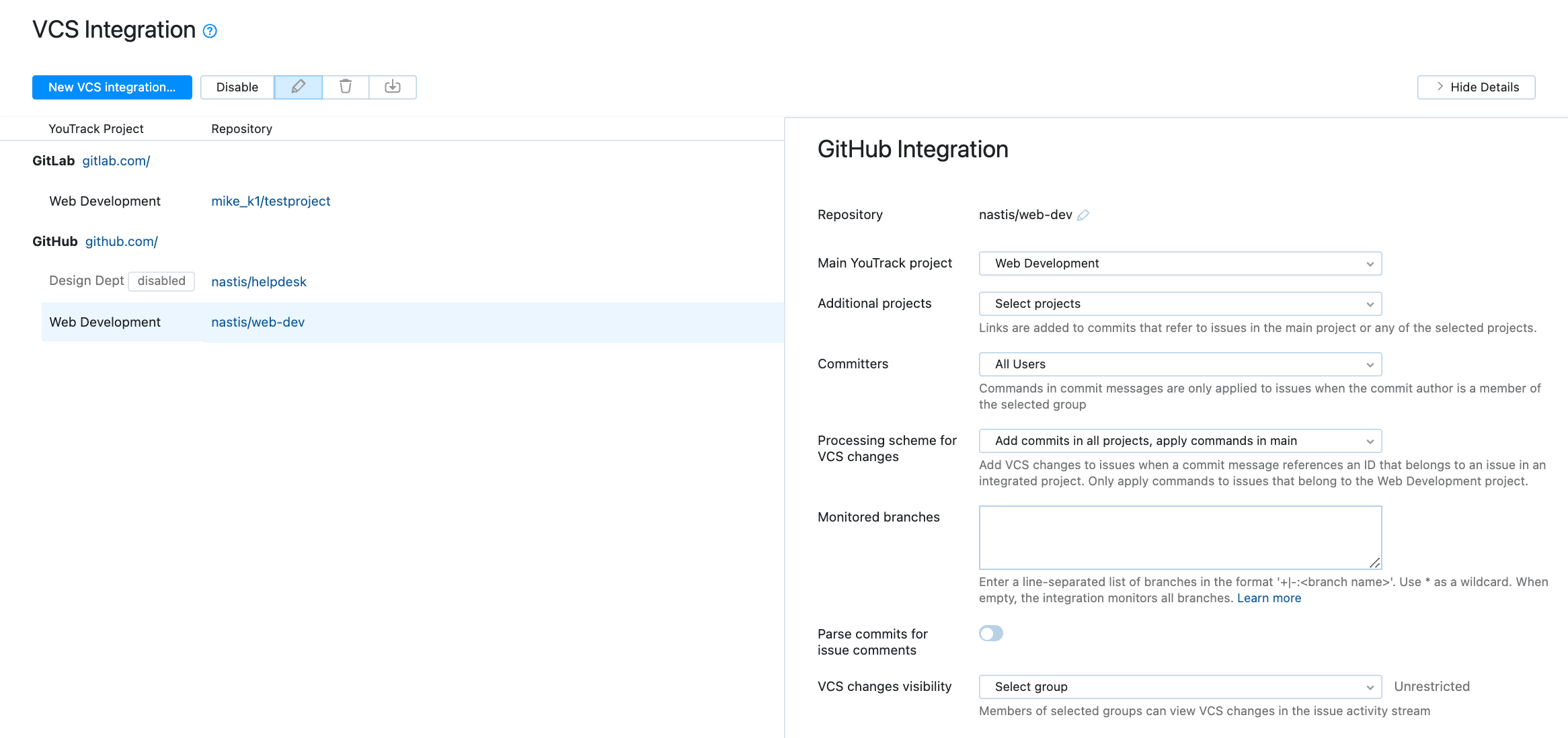 VCS integrations VCS integrations