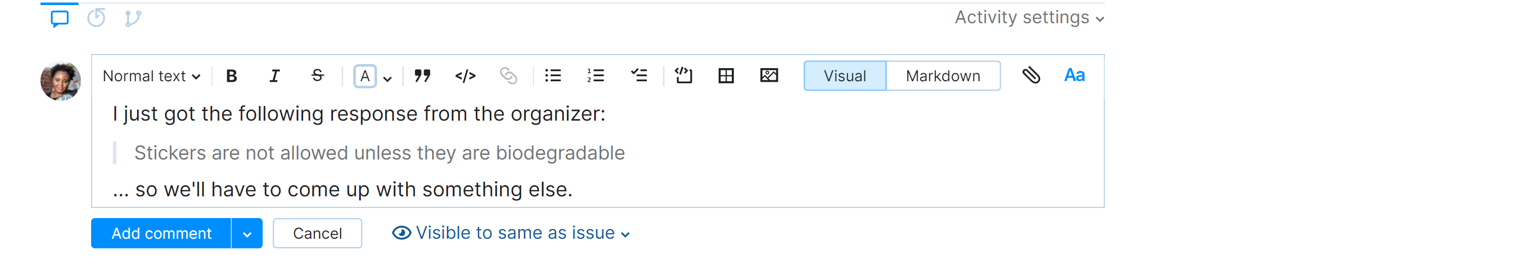 Block quote in the rich text editor. Block quote in the rich text editor.