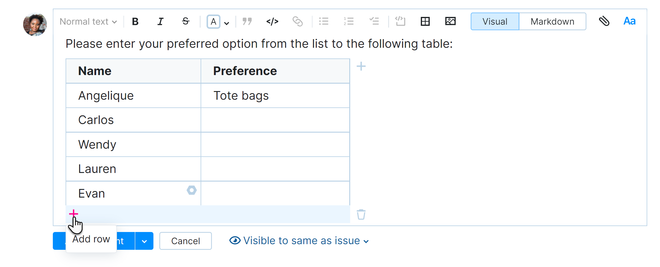 A table in the rich text editor. A table in the rich text editor.