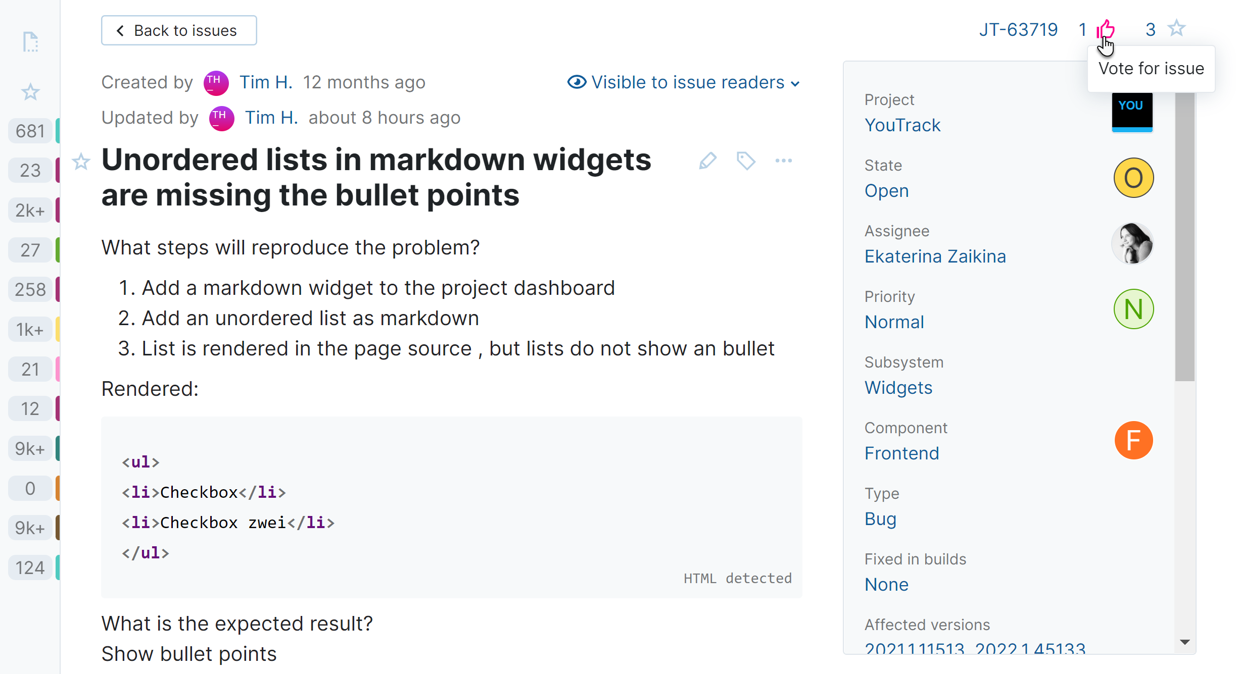 Vote for issue in single issue view. Vote for issue in single issue view.