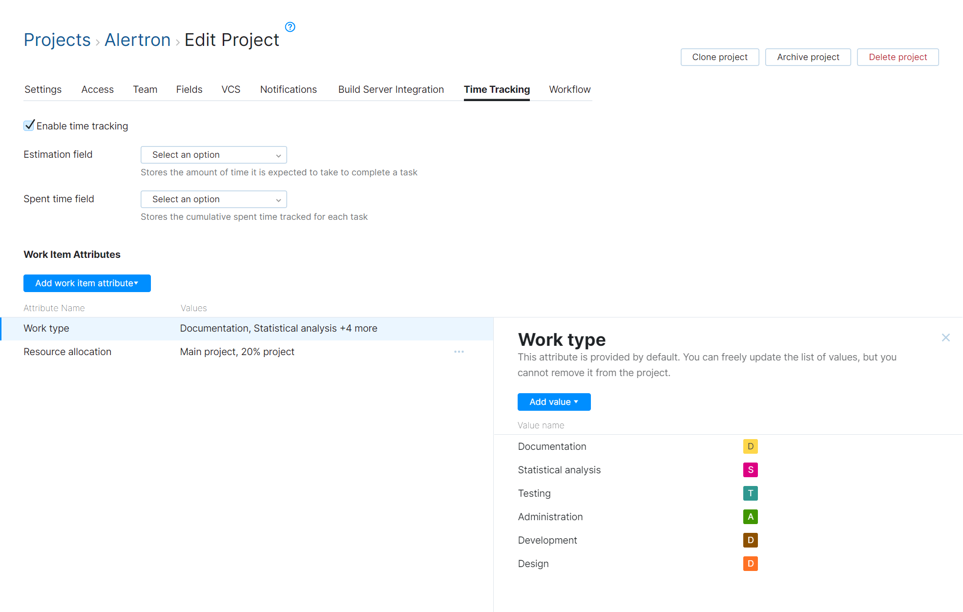 Options for managing the list of work item attributes in a project. Options for managing the list of work item attributes in a project.