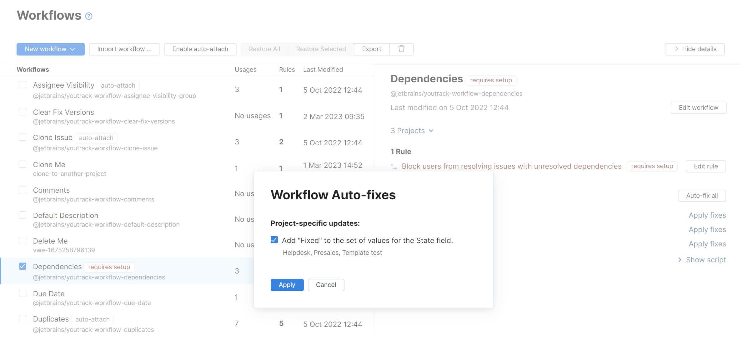 The Workflow Auto-fix dialog. The Workflow Auto-fix dialog.