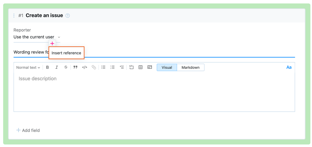 Option to insert a reference to a local variable. Option to insert a reference to a local variable.