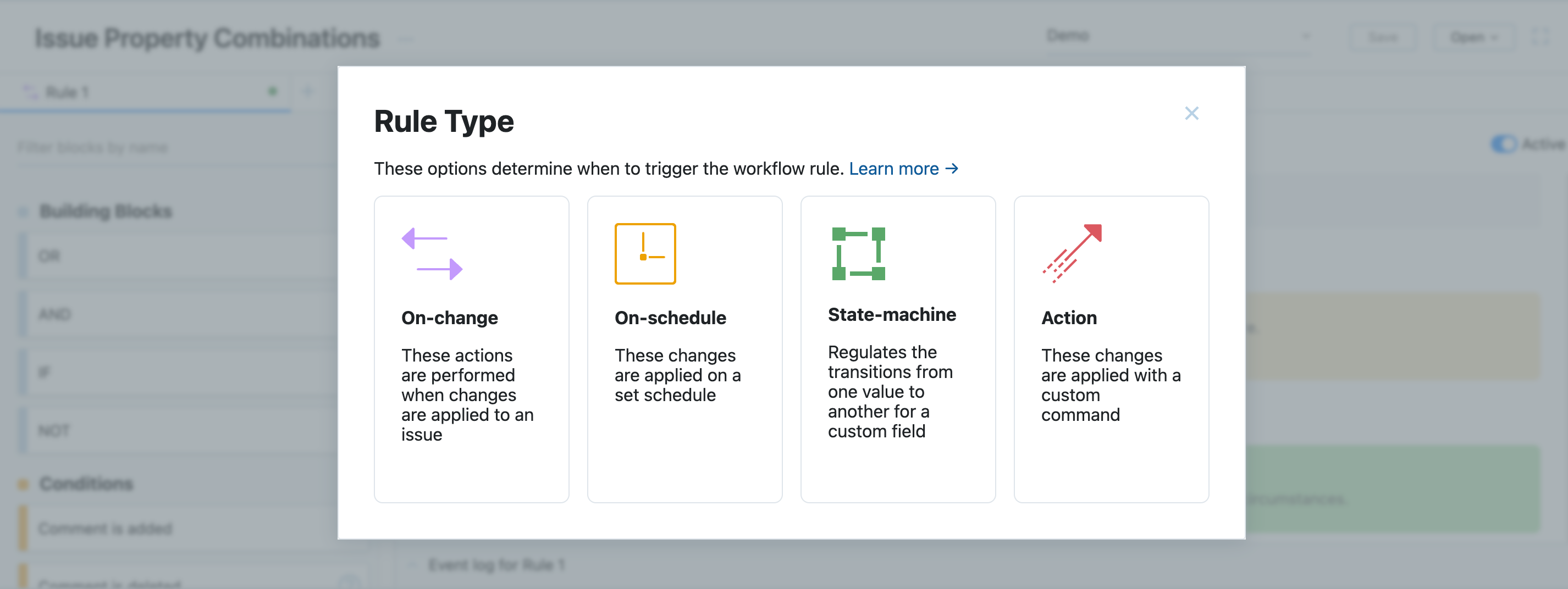 The different workflow rule types you can add in the workflow constructor. The different workflow rule types you can add in the workflow constructor.