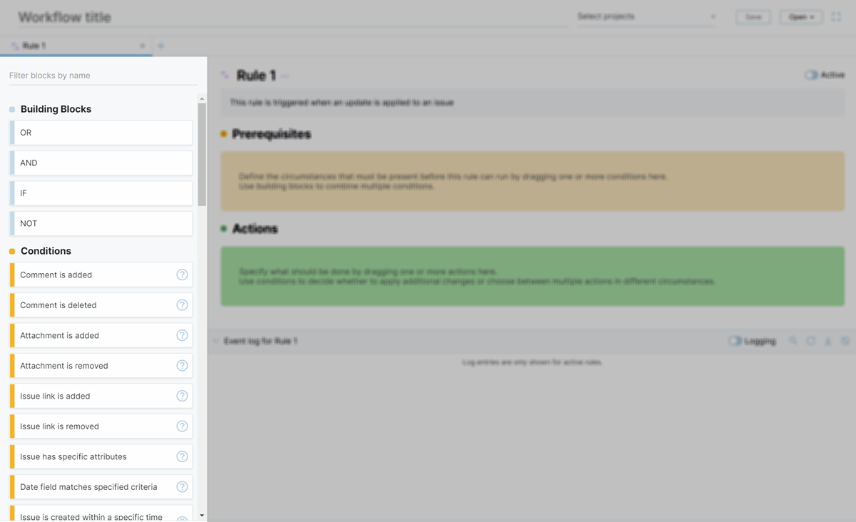 The sidebar for the workflow constructor. The sidebar for the workflow constructor.