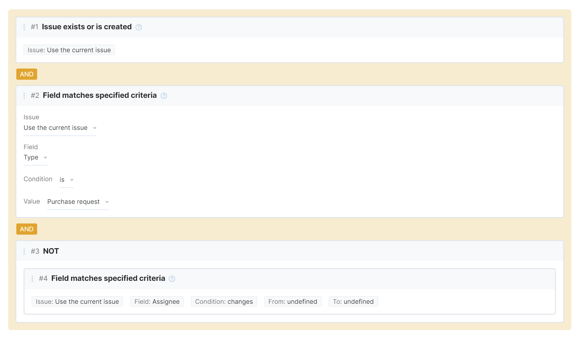 The Preconditions section of the on-change rule. The Preconditions section of the on-change rule.