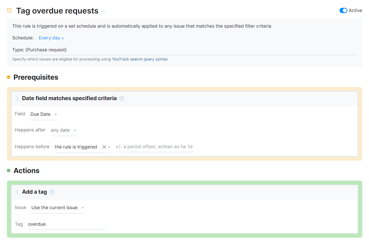 The on-schedule rule that supports the use case for this tutorial. The on-schedule rule that supports the use case for this tutorial.