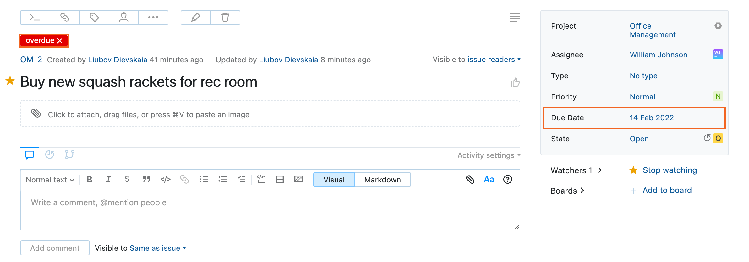 The tag that is automatically added to overdue issues. The tag that is automatically added to overdue issues.