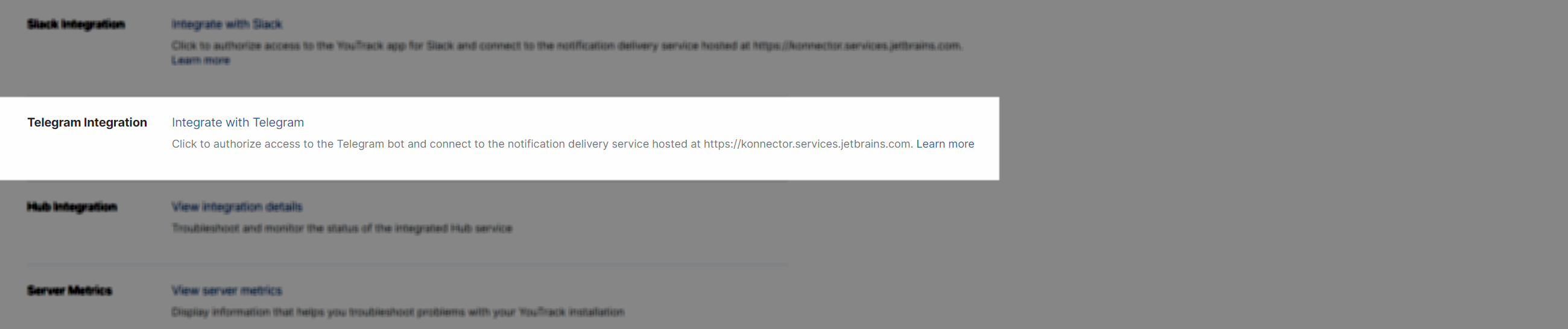 The link that activates the integration with the YouTrack bot for Telegram. The link that activates the integration with the YouTrack bot for Telegram.